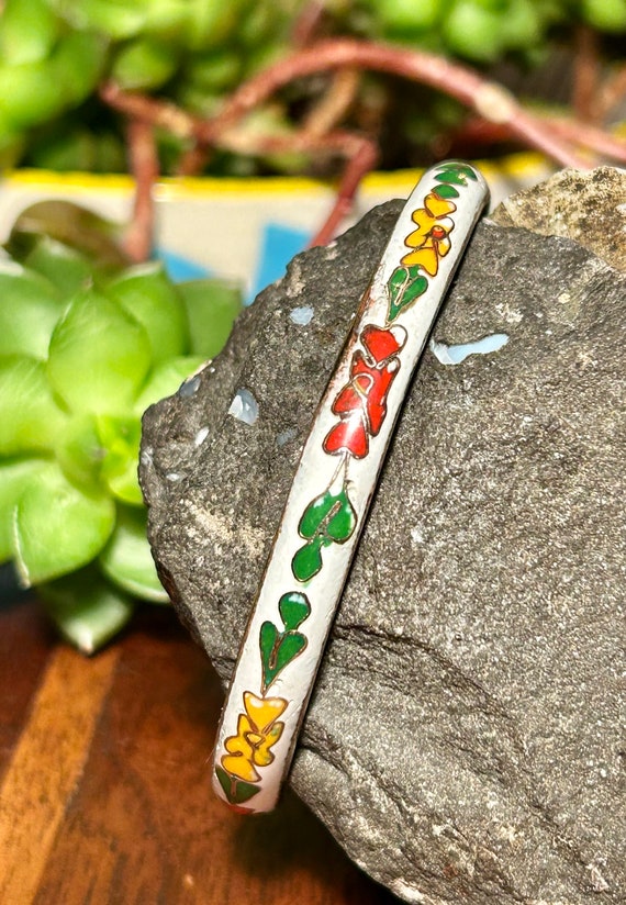 ヴィンテージ七宝焼きバングル ブレスレット エナメル花植物モチーフ