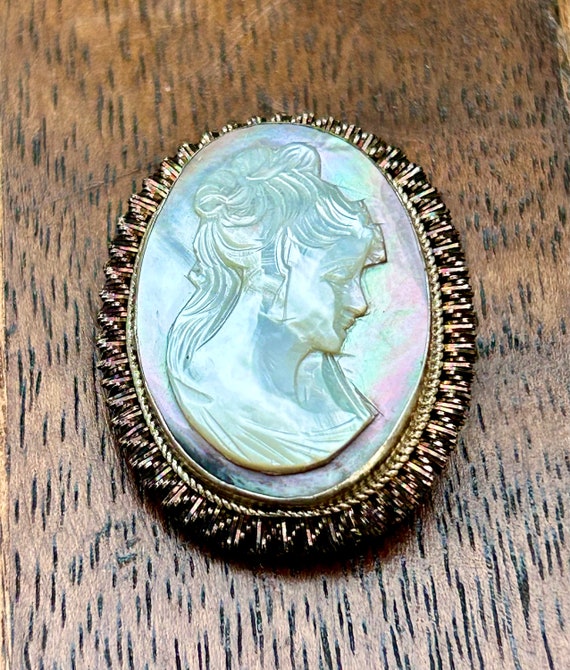 Vintage Mother Of Pearl Cameo 800 Silver Brooch P… - image 8