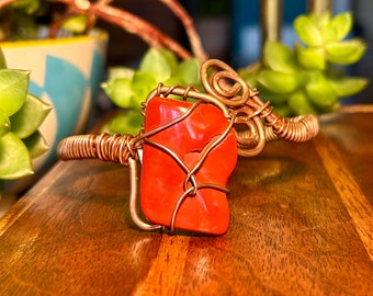 Copper Wire Wrap Bracelet Large Red Jasper Gemstone Crystal Stone Handmade Jewelry