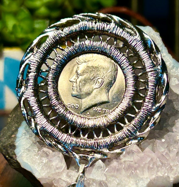 Vintage JFK Half Dollar Medallion Pendant Necklac… - image 1