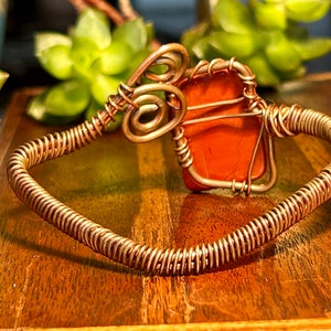 Copper Wire Wrap Bracelet Large Red Jasper Gemstone Crystal Stone Handmade Jewelry image 6