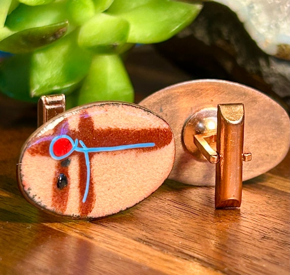 Vintage Copper Enamel Cufflinks Cuff Links Retro A