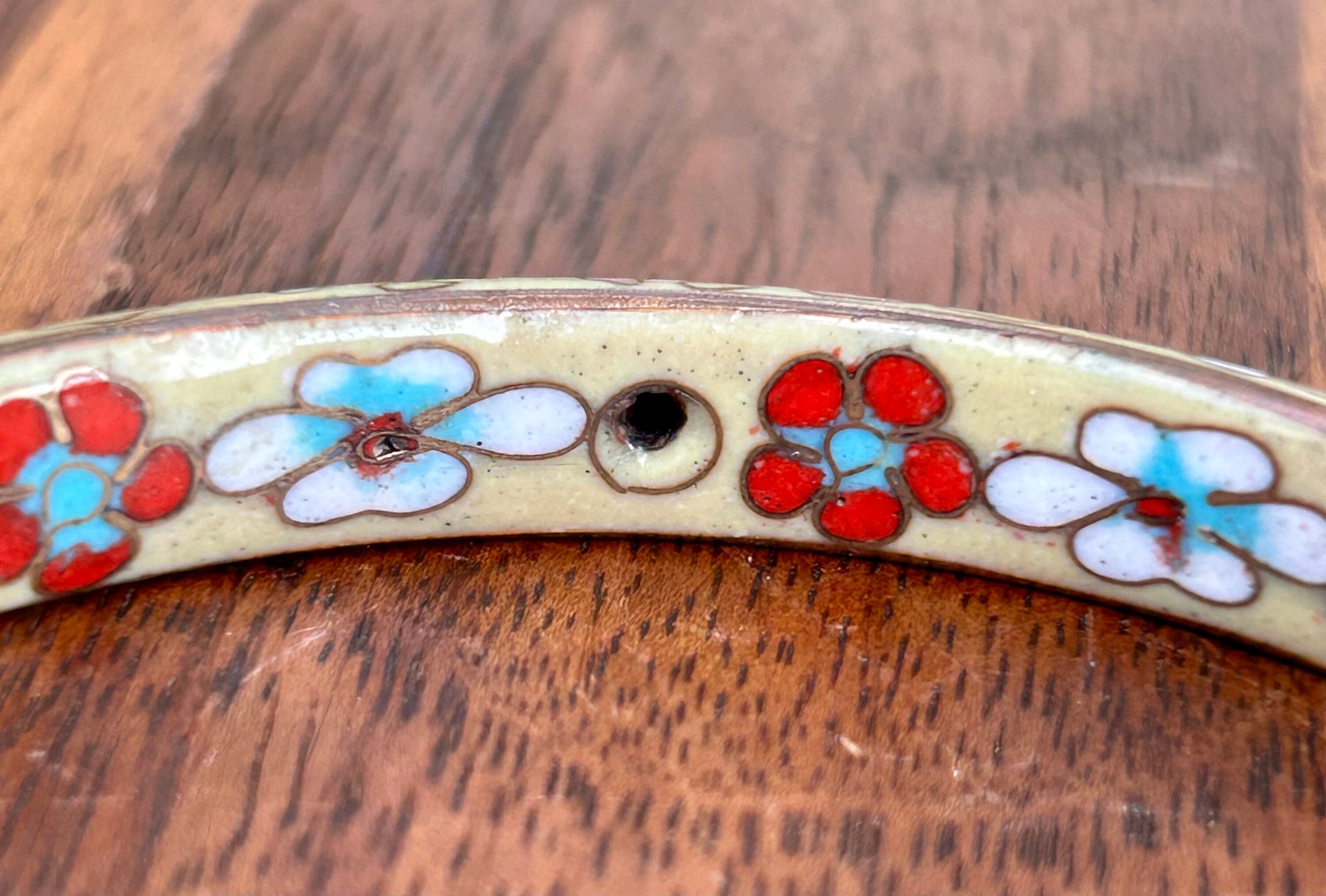 Cloissoine Bangle Bracelet Ceramic Porcelain Hand Painted Vintage