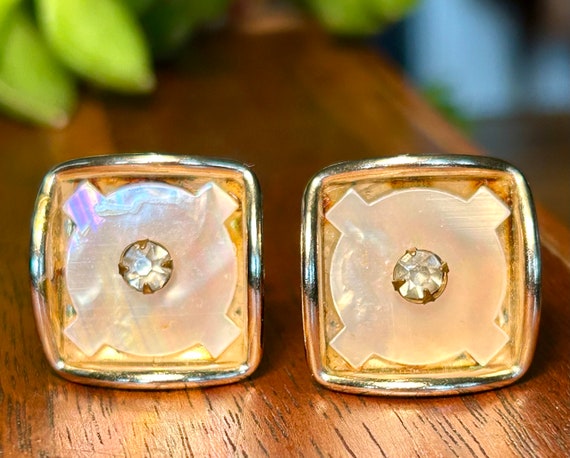 Vintage Mother Of Pearl Rhinestone Cufflinks Retr… - image 5