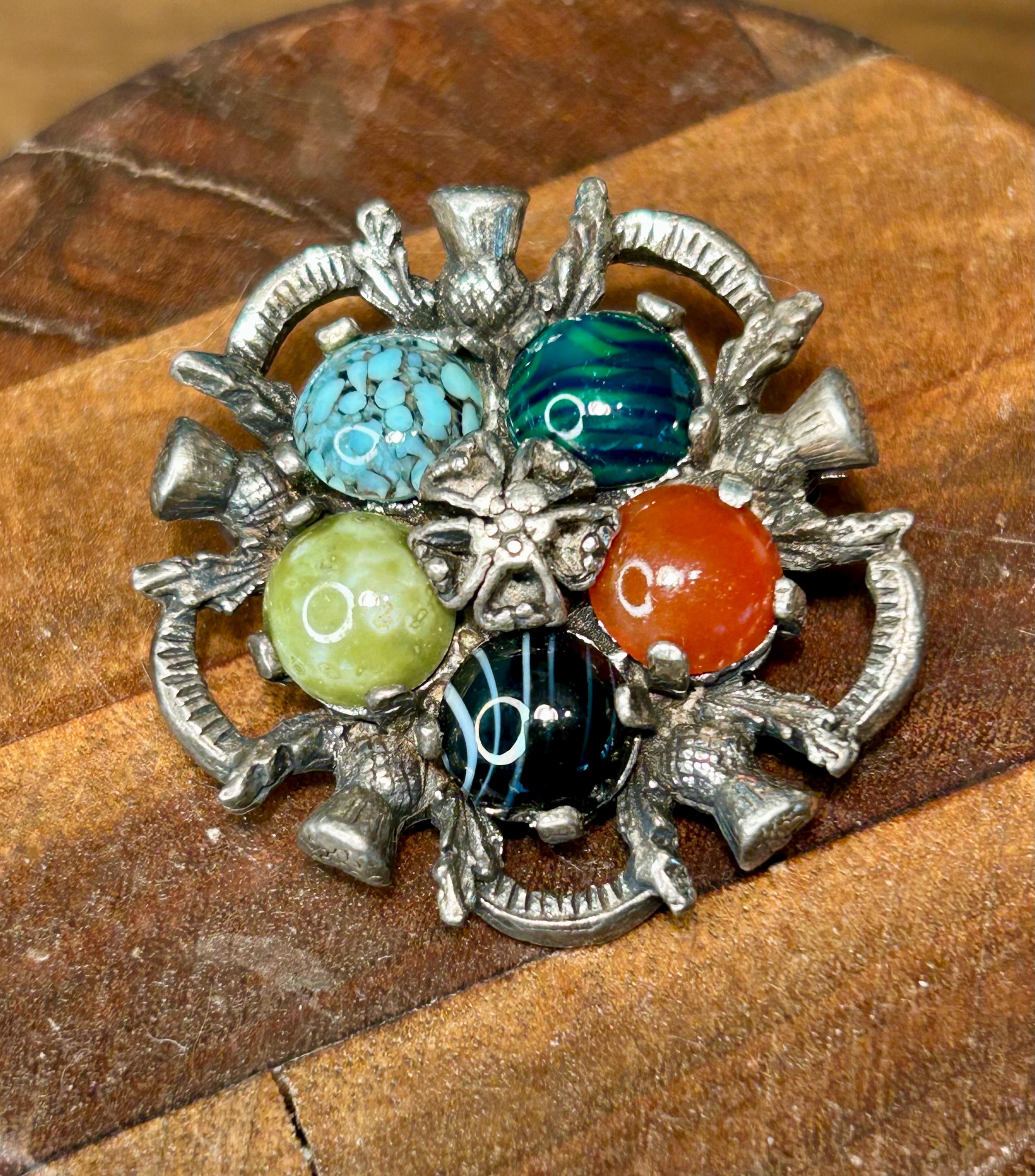 Miracle ブローチ Vintage Miracle Jewelry Scottish Brooch Vintage Glass Gemstones