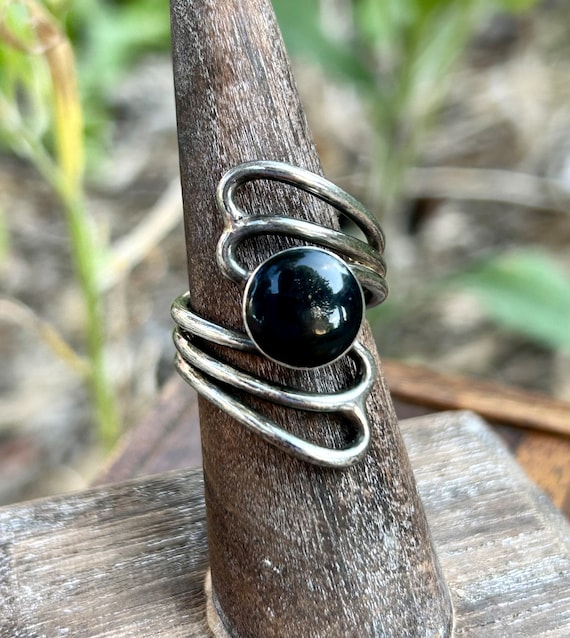 Sterling Silver Ring Black Onyx Gemstone Modern M… - image 1