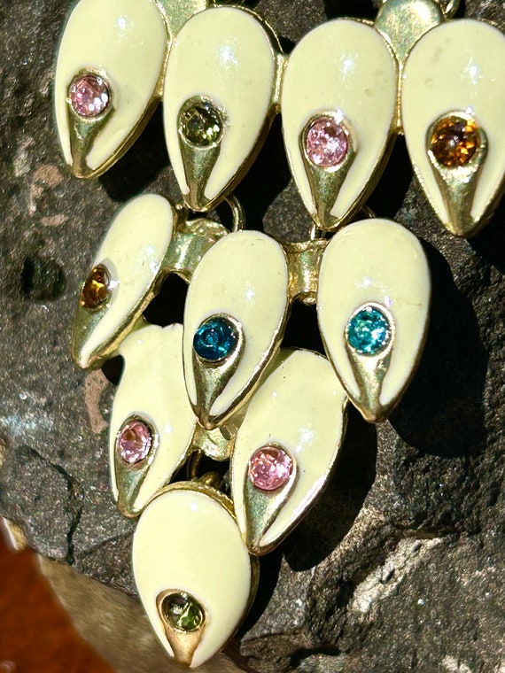 Vintage Owl Pendant Necklace Multi Color Gemstone… - image 4