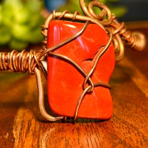 Copper Wire Wrap Bracelet Large Red Jasper Gemstone Crystal Stone Handmade Jewelry image 8