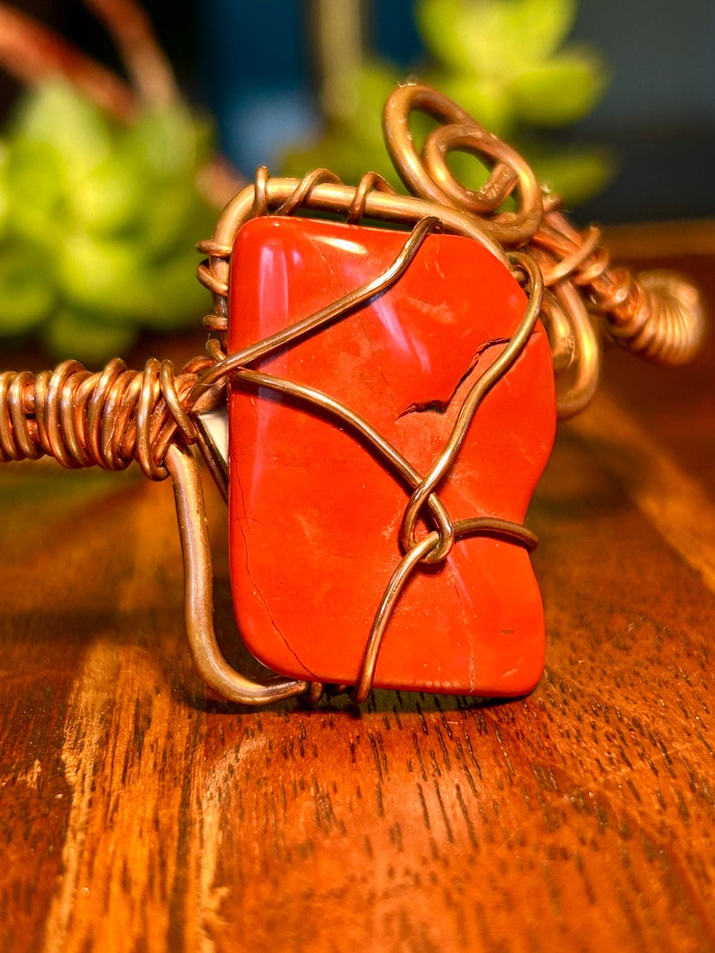Copper Wire Wrap Bracelet Large Red Jasper Gemstone Crystal Stone Handmade Jewelry image 8