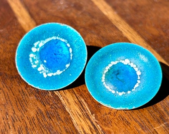 Vintage emaille oorbellen geëmailleerde metalen kunst clip op retro moderne sieraden blauw