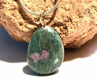 Ruby in Fuchsite Pendant Natural Polished Stone 925 Sterling Silver Necklace Healing Crystal Jewelry Love Gift