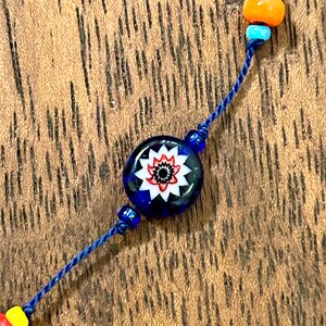 Millefiori Beaded Necklace Blue Heart Glass Pendant Hand Knotted Beads Vintage Estate Jewelry image 5