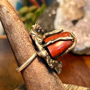 Handgemaakte Brutalist Ring Rode Steen Edelsteen Jasper Handgemaakt Modern Vintage afbeelding 9