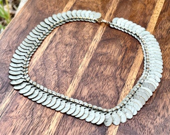 Antique Articulated Necklace Victorian Era Floral Stamped Tab Collar Choker Late 1800s Vintage Jewelry