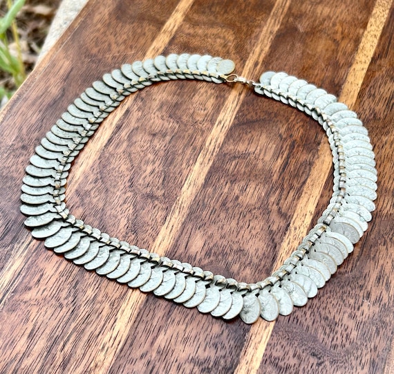 Antique Articulated Necklace Victorian Era Floral Stamped Tab Collar Choker Late 1800s Vintage Jewelry