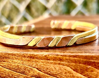 Handmade Mixed Metal Open Cuff Bracelet Copper Brass Unisex Jewelry Vintage Gift Gender Neutral Fashion Artisan Made