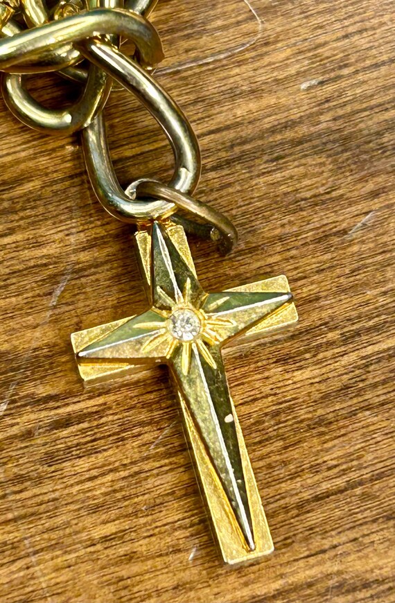 Chain Link Bracelet Cross Charm Gold Tone Metal R… - image 5