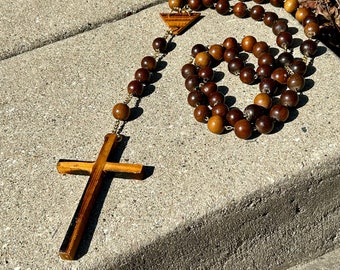 Vintage Wooden Rosary Beads 66” Length Extra Long Priest Monk Nun Catholicism Cross