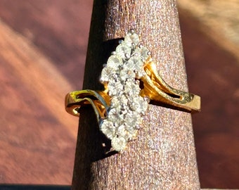 18k Yellow Gold Cubic Zirconia Ring Gersc Vintage Size 7 Retro Estate Jewelry