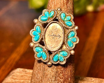 Vintage Faux Turquoise Ring Arrow Retro Southwestern Western Fashion Jewelry