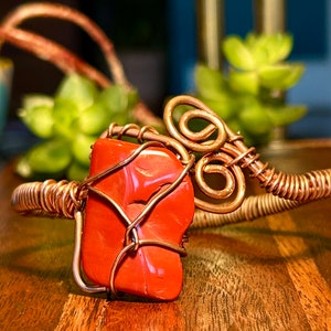 Copper Wire Wrap Bracelet Large Red Jasper Gemstone Crystal Stone Handmade Jewelry image 1