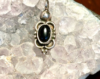 Sterling Silver Onyx Pendant Vintage Gemstone Retro Jewelry Tiny Small Pendant Gift