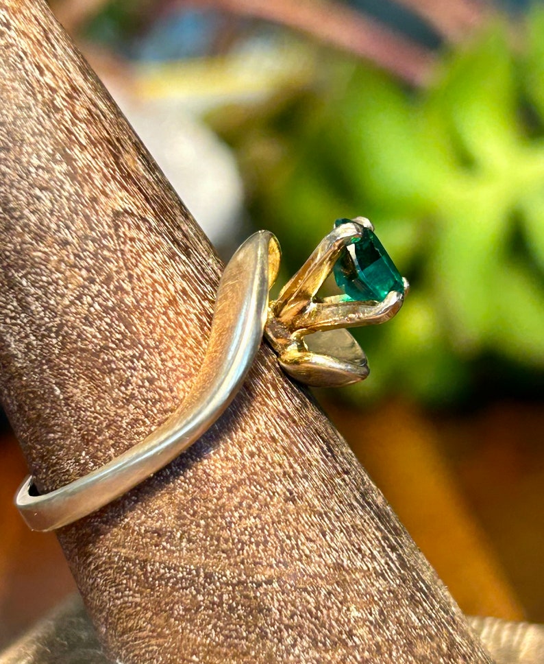 Espo 14k GE Ring Emerald Green Stone Vintage Retro Jewelry Gift image 5