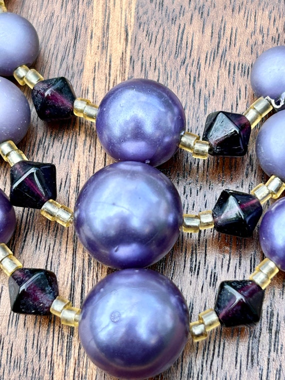 Vintage Purple Faux Pearl Necklace Triple Strand … - image 5