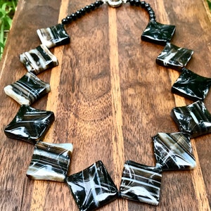 Banded Obsidian Necklace Black Brown Carved Stone Crystal Jewelry Italian Italy image 8