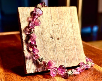 Amethyst Nugget Bracelet Deep Purple Barrel Beads Handmade Artisan Jewelry Gift Purple Gemstone