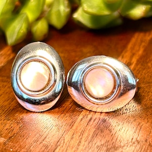 Mother Of Pearl Cufflinks Vintage Silver Tone Cuff Links Retro Fashion Accessories