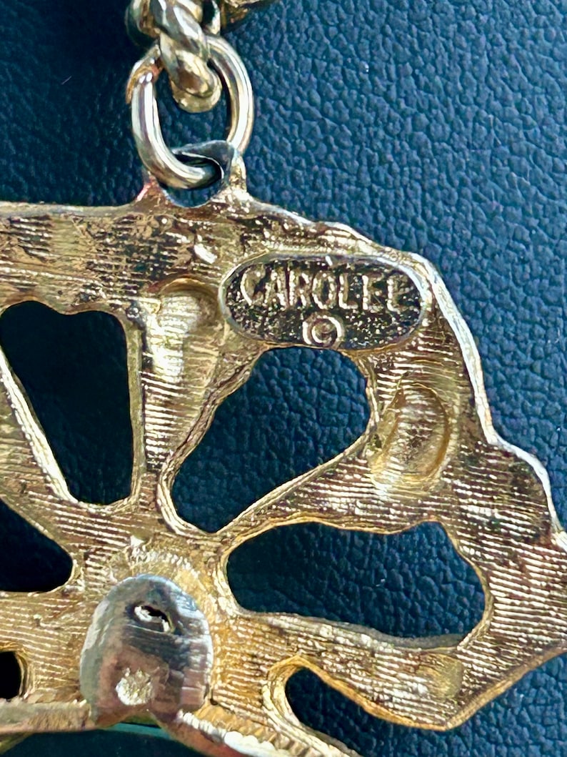 Vintage Magnifying Glass Pendant Necklace Carolee Jewelry Gold Tone Bow Retro Fashion Jewelry image 4