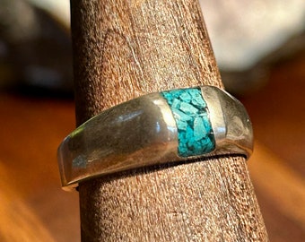Sterling Silver Turquoise Chip Ring Band Vintage Retro Jewelry Mexico