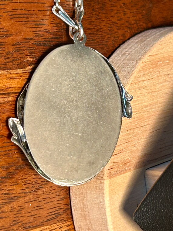 Vintage Hematite Pendant Necklace Silver Tone Orn… - image 6
