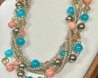 Vintage Erica Lyons Crystal And Glass Seed Bead Multi Strand Necklace