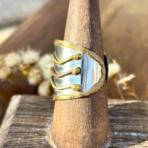 Vintage Mixed Metal Art Ring Artisan Handmade Copper Brass Silver Tone Retro Jewelry Boho Modern Fashion image 6