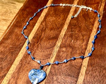 ★LECYTO★ Heartline Stone Beads NecklaceNavy ☆LECYTO☆ Heartline Stone Beads NecklaceSky Blue Women's