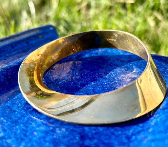 Solid Brass Bracelet Asymmetrical Bangle Vintage … - image 2