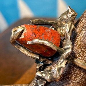 Handgemaakte Brutalist Ring Rode Steen Edelsteen Jasper Handgemaakt Modern Vintage afbeelding 6