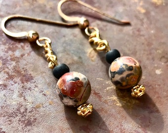 Leopard Skin Jasper Earrings Orb Sphere Stud Healing Crystal Jewelry Leopardskin Gemstone