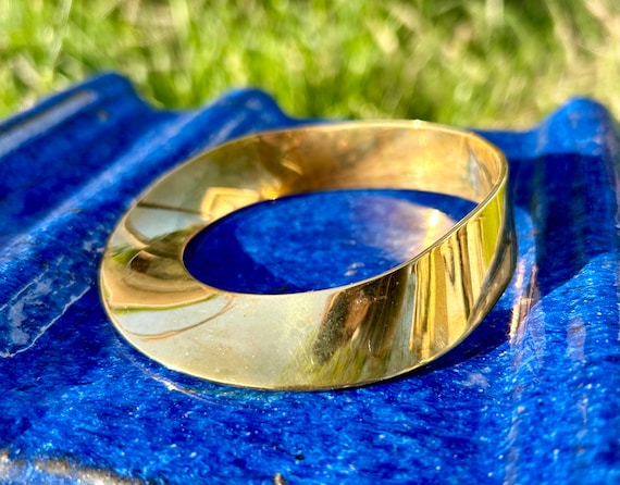 Solid Brass Bracelet Asymmetrical Bangle Vintage … - image 1
