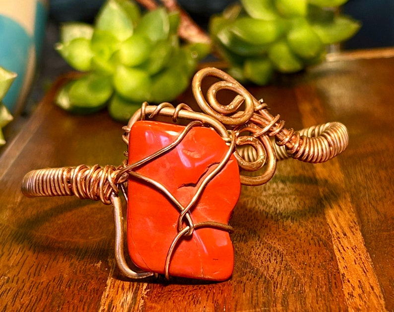 Copper Wire Wrap Bracelet Large Red Jasper Gemstone Crystal Stone Handmade Jewelry image 10