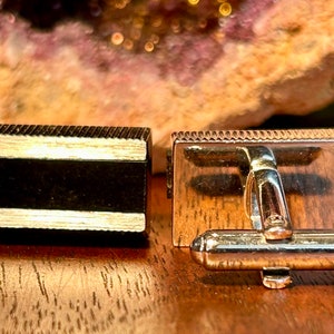 Vintage Cuff Links Silver Tone Black Inlay Retro Mens Jewelry Accessories