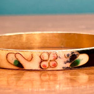 Cloisonné Bangle Bracelet Vintage Hand Painted Enamel On Brass Retro Jewelry
