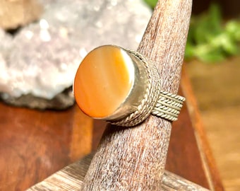 Vintage Silver Agate Ring Handmade Retro Jewelry Boho Hippie Bohemian Gift