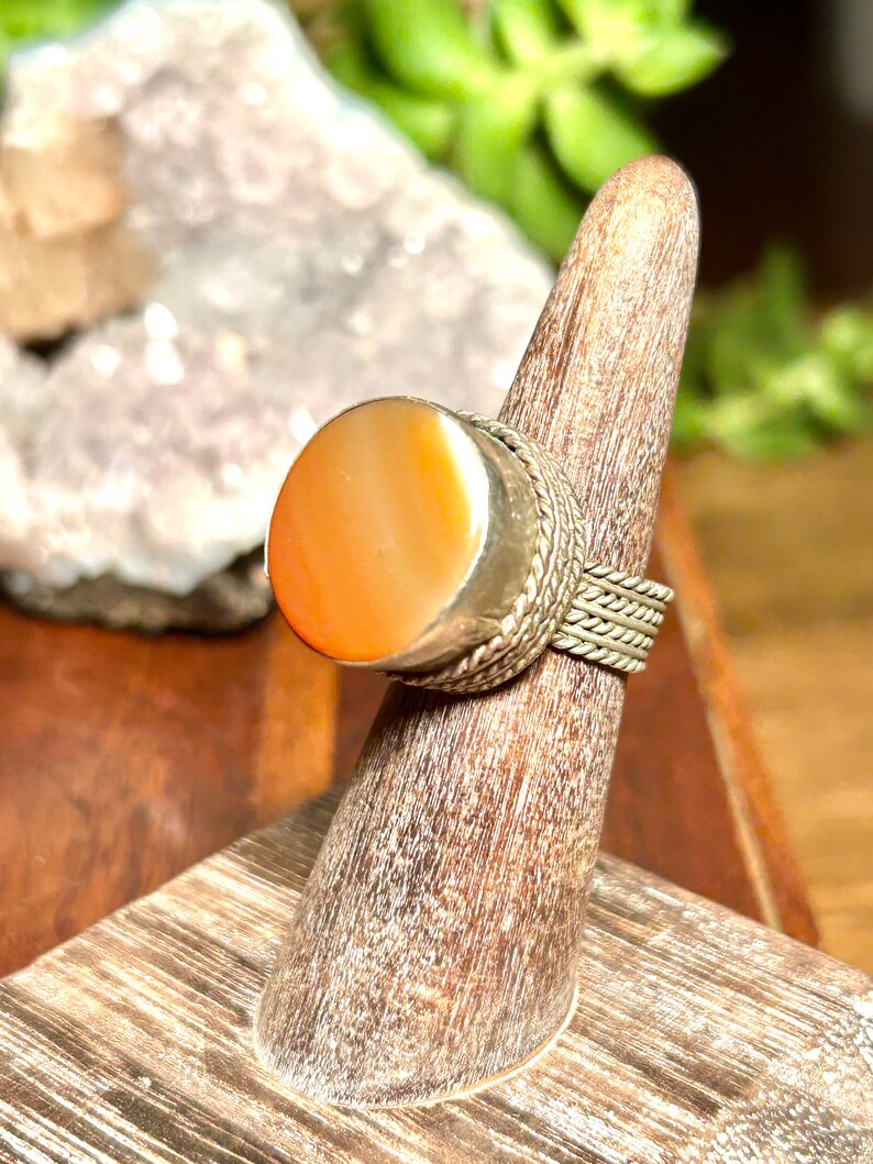 Vintage Silver Agate Ring Handmade Retro Jewelry Boho Hippie Bohemian Gift image 1