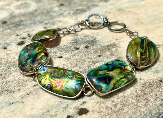 Sterling Silver Abalone Bracelet 925 Marked Inlai… - image 1