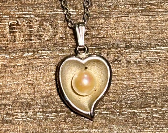 Vintage Sterling Silver Heart With Pearl Pendant Signed Theda Retro Jewelry