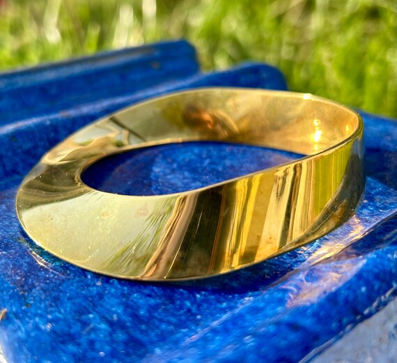 Solid Brass Bracelet Asymmetrical Bangle Vintage … - image 3