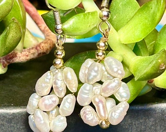 Fresh Water Pearl Cluster Dangle Earrings Vintage Retro Jewelry